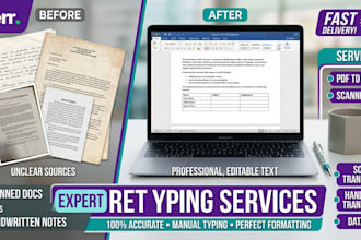 professionally retype scanned documents, PDF to word, or handwritten notes