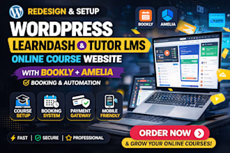 build elearning website with learndash lms install elementor setup bookly amelia