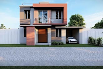 photorealistic architectural rendering, exterior design, house building exterior