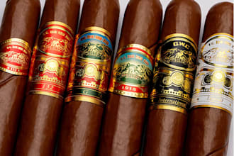 design a creative premium cigar label, cigar band, cigar logo and cigar box