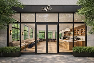 design realistic 3d interior for coffee shop, restaurant and gym