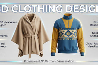 do 3d clothing fashion design, clo3d garments, apparel mockups, 3d cloth render
