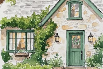 paint a watercolor house portrait or city space illustration