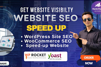 install wp rocket, seo rank math premium, image optimizer to speed up wp website