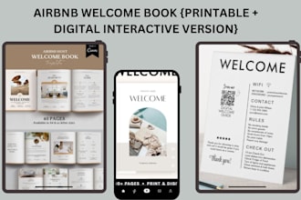 airbnb design, create custom welcome book house rental manual guidebook template