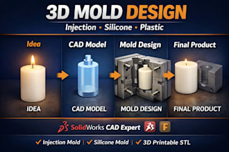 design 3d mold for injection molding, silicone, soap, plastic, 3d cad solidworks