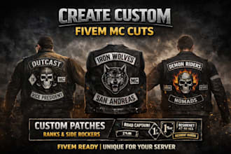 create custom fivem kuttes , mc patch, mc cuts with ranks and side rockers