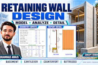 provide retaining wall design with calculations and reinforcement drawings