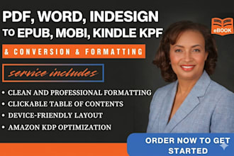 do ebook conversion from PDF, word, indesign into epub, kindle kpf, mobi