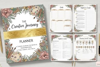 design printable planner guided journal for etsy  amazon KDP