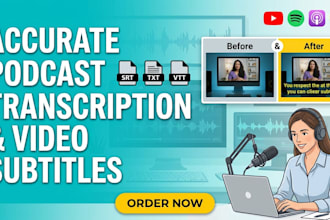 provide professional video podcast transcription and subtitles