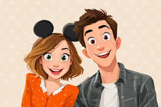 create cartoon disney couple portrait