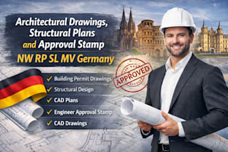architectural drawings, structural plans and approval stamp nw rp sl mv germany
