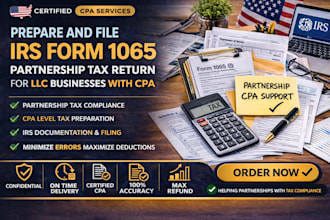 prepere and file irs form 1065 partnership tax return for llc business with cpa