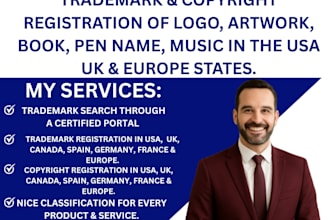 do trademark registration, copyright of your music logo book art in USA europe
