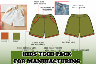 create a factory ready kids fashion tech pack for your brand