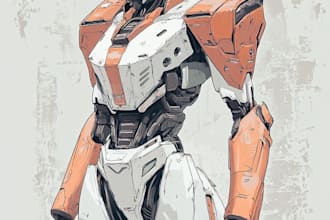 draw artsy character and mecha design in my abstract style