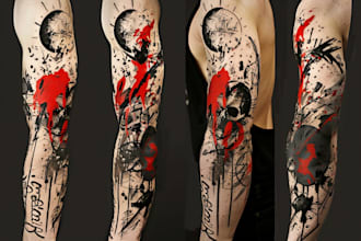 do premium trash polka design , sleeve tattoo