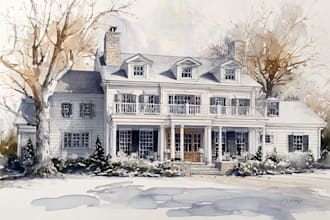draw a hand painted watercolor house portrait of your home