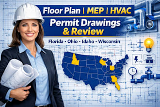 draw review stamp floor plan mep hvac in florida, ohio, idaho wi for city permit