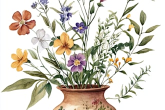 draw botanical illustrations of flowers, plants, line art