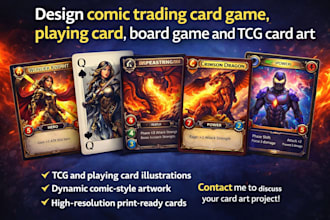 do comic trading card game, playing card board game, tcg, card game art design