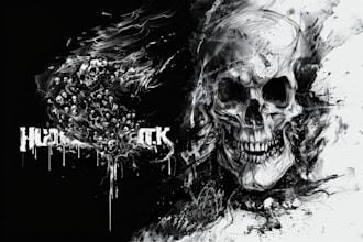 create dark art illustration, horor and skull artwork