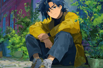 draw your oc with a full background in anime manga style