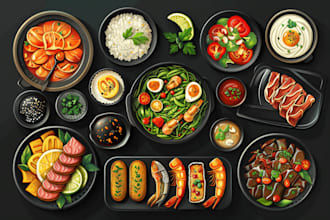 food illustration, cartoon, food vector, menu design, vector