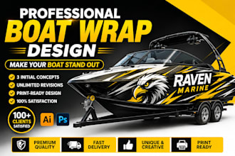 design a professional custom boat wrap and marine graphics