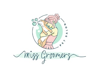 design a creative dog grooming brand logo