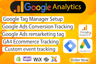 fix or setup google tag manager, ga4 ecommerce tracking, gtm conversion tracking