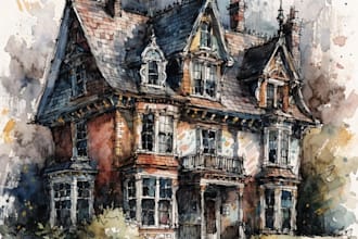 create a custom hand painted watercolor house portrait