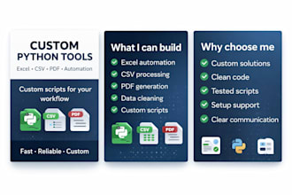 develop custom python tools for excel, CSV, PDF automation