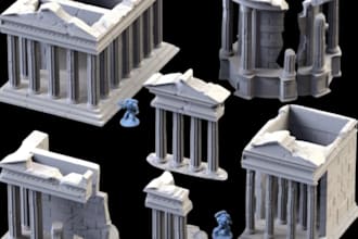 sculpt ancient ruins and building,dnd fantasy terrain,greek temple ruins,wargame