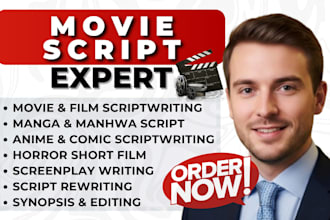write movie script, feature film script, comedy tv series, script editing