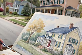 create house and building photo into watercolor art