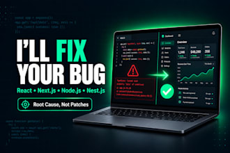 fix bugs and errors in your react, next js or node js web app