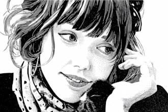 draw a portrait drawing in linocut illustration