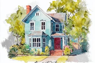 paint your house in watercolor painting style