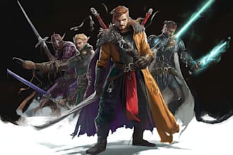 illustrate professional character, warrior, elf, wizard, or magical hero