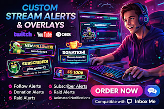 design professional stream alerts for twitch and youtube streaming