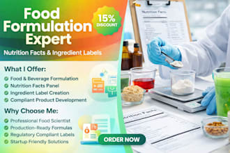 create food formulation, nutrition fact panel and compliant ingredients label