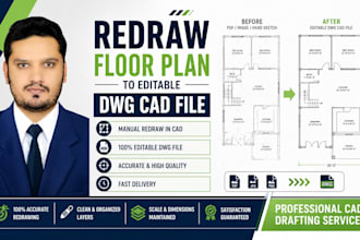 redraw floor plan to editable dwg cad file