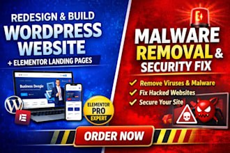 redesign webseite wordpress, landing page, malware removal, elementor developer