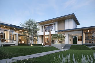 do photorealistic 3d exterior house rendering and architectural visualization