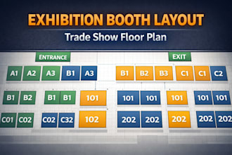 design exhibition booth layouts, vendor flow maps, and trade show floor plans