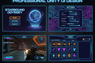 design professional game UI UX, hud, icons and menu interface for unity app game