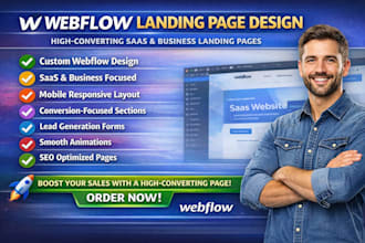 design webflow landing page for saas startup and business