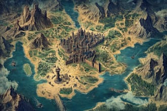 design a professional fantasy map with detailed elements